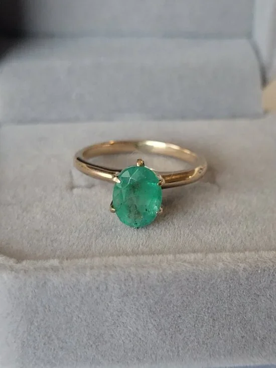 Antique Emerald 10k Gold Victorian Ring Natural Oval May Birthstone Solitaire - Picture 10 of 16